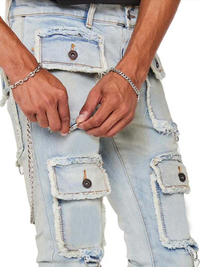 Mitme taskuga Cargo teksad Y2k meeste teksad Stretch sirge säärega püksid vintage püksid kombinesoonid vabaaja High Street hip hop teksad