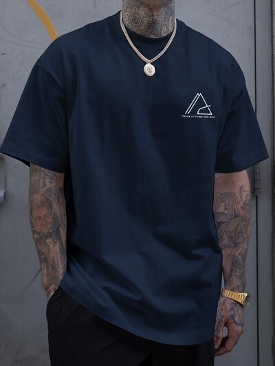 Creative Geometric Graphic Print T-krekls ar īsām piedurknēm vīriešiem, vasaras brīvdabas ikdienišķs krekls ar izgriezumu