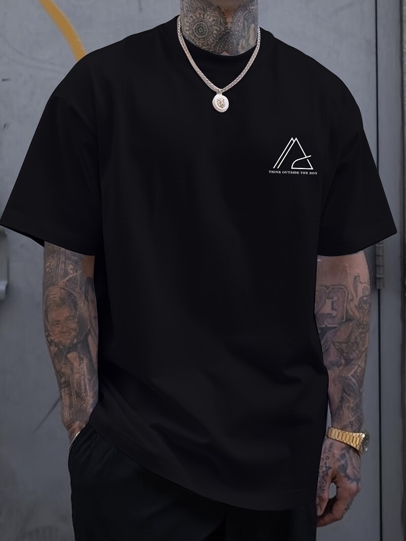 Creative Geometric Graphic Print T-krekls ar īsām piedurknēm vīriešiem, vasaras brīvdabas ikdienišķs krekls ar izgriezumu