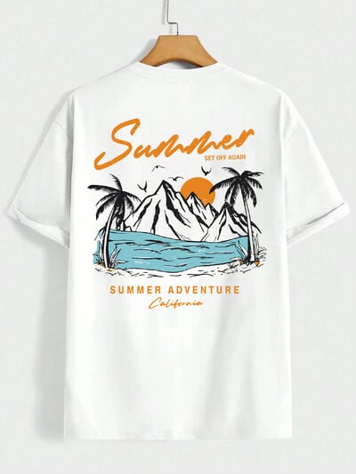Summer Set Off Again Adventure Калифорнийска мъжка тениска Памучна свободна тениска Модни потни дрехи Големи летни горнища