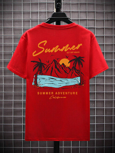 Summer Set Off Again Adventure Калифорнийска мъжка тениска Памучна свободна тениска Модни потни дрехи Големи летни горнища