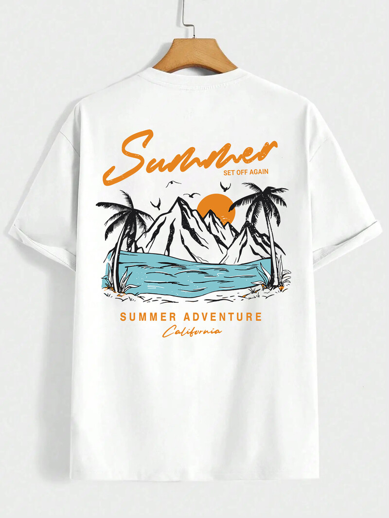 Summer Set Off Again Adventure Калифорнийска мъжка тениска Памучна свободна тениска Модни потни дрехи Големи летни горнища