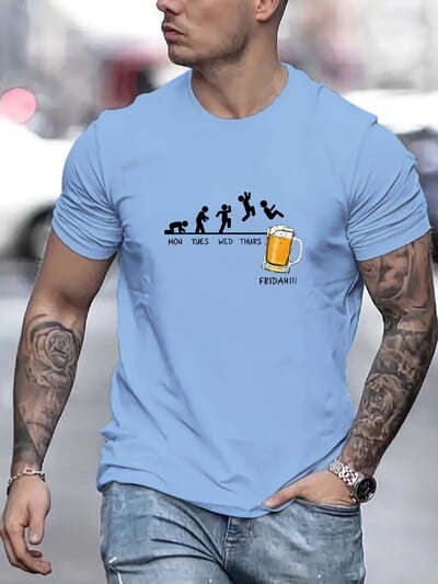 Tricou de vară pentru bărbați, 100% bumbac, ocazional, cu imprimeu Jumping In Beer, cu mâneci scurte, cu mâneci scurte