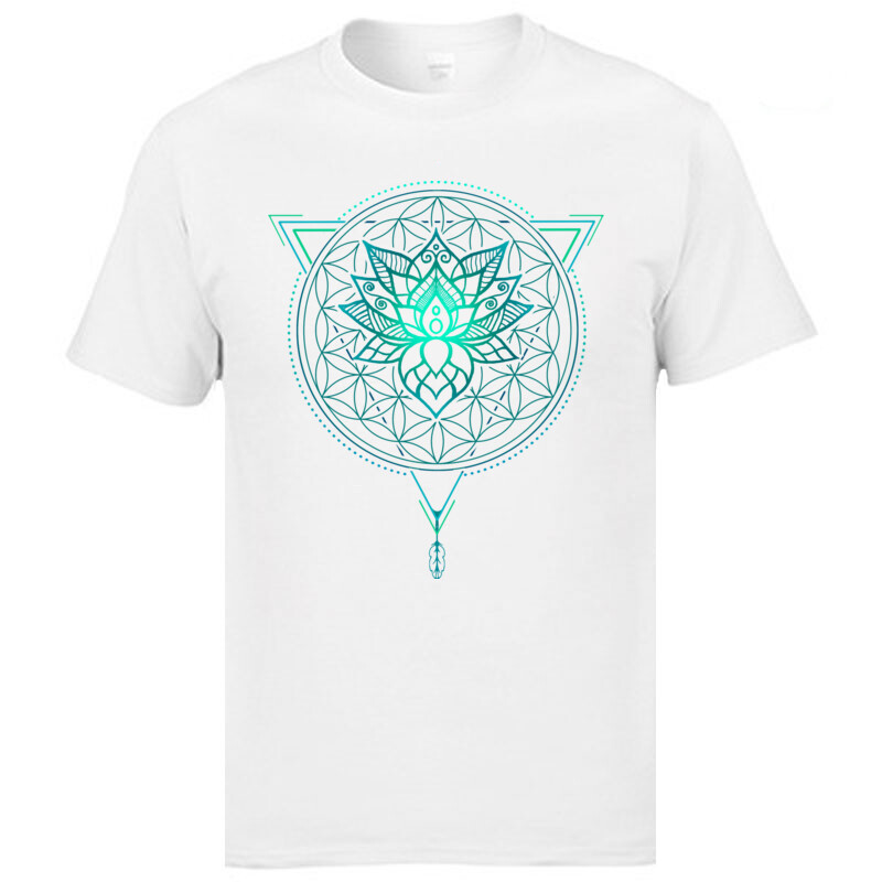 Geomeetriline Mandala Lootoseõis Klassikaline T-särk Meeste Suvised Topid Teesid Puuvillane Kangas Suurepärane T-särk OM T-särgid Must Särgid Mood