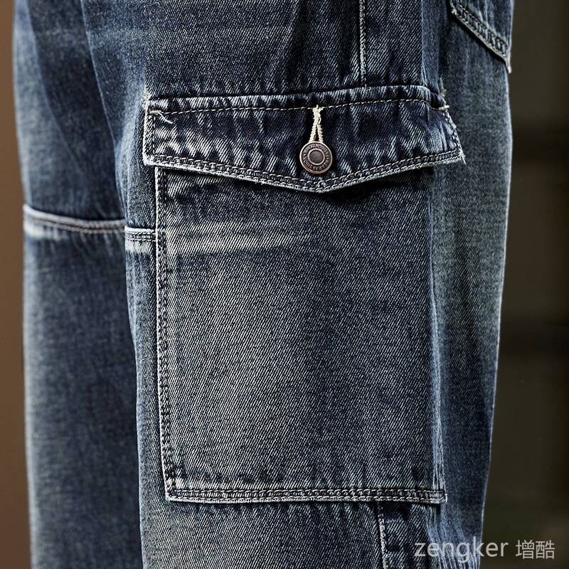 Muške japanske retro radne odjeće traperice jesen zima široke velike veličine trendi hlače s više džepova 130 kg široke traperice