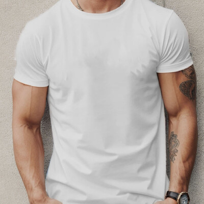 Лятна мъжка 100% памук ежедневна широка спортна тениска с щампи с планини и дървета и удобна кръгла яка с къс ръкав