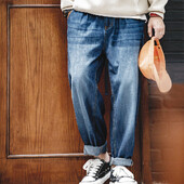 Maden Men Loose Casual Jeans 7.8OZ Washed Denim Mid Rise Stretchless Широки крачоли Straight Pants Hombre Blue Jeans Plus Size