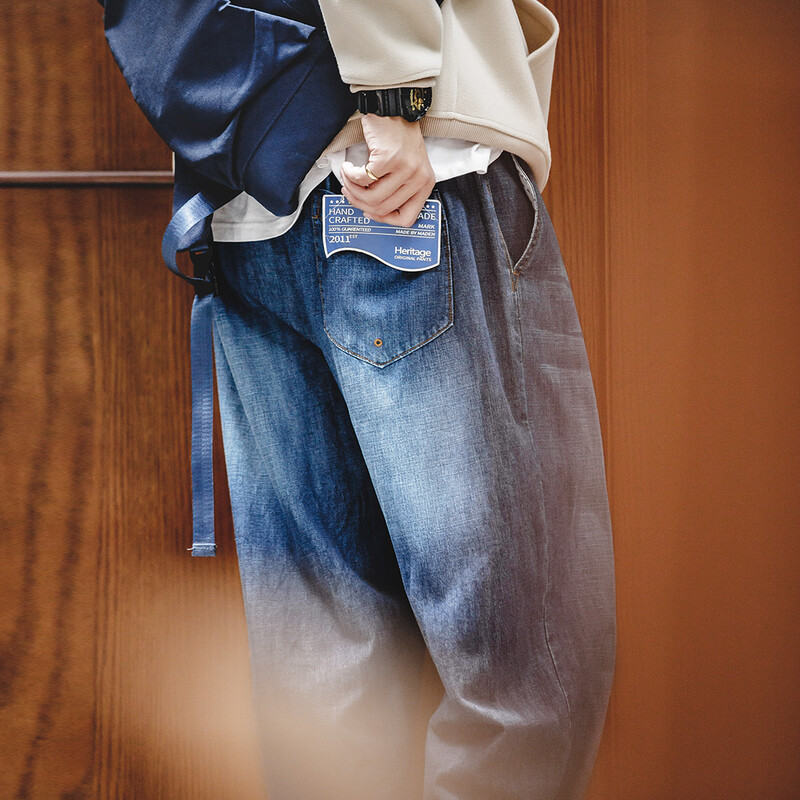 Maden Men Loose Casual Jeans 7.8OZ Washed Denim Mid Rise Stretchless Широки крачоли Straight Pants Hombre Blue Jeans Plus Size