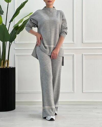 Ikdienas sieviešu komplekts pavasara rudens modes apģērbs ar garām piedurknēm O veida kakla brīvs uzvalks sievietēm ar vintage kabatas augšpusi garas, platas bikses 2 gab.