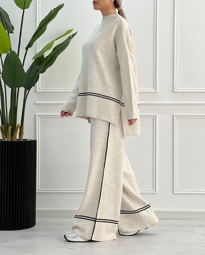 Ikdienas sieviešu komplekts pavasara rudens modes apģērbs ar garām piedurknēm O veida kakla brīvs uzvalks sievietēm ar vintage kabatas augšpusi garas, platas bikses 2 gab.