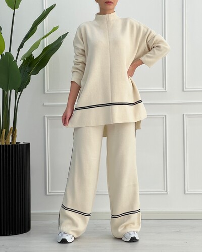 Ikdienas sieviešu komplekts pavasara rudens modes apģērbs ar garām piedurknēm O veida kakla brīvs uzvalks sievietēm ar vintage kabatas augšpusi garas, platas bikses 2 gab.