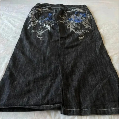 Skull letter geomeetriline printimine Gooti tumedas stiilis kõrge vöökohaga teksased meestele Y2K trendikad street rocki rula kottis dressipüksid