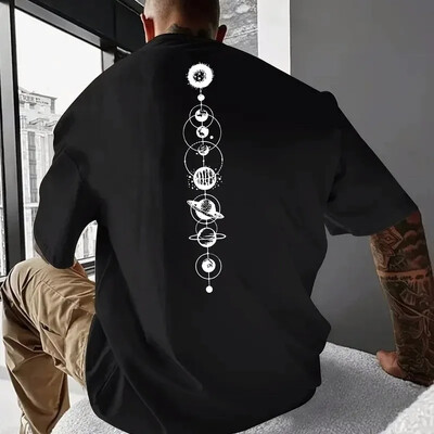 Vasaras vīriešu kokvilnas T-krekls Vīriešu Harajuku Tee Top Planet Print T-krekls ar īsām piedurknēm Vienkāršs Modes Vīriešu Apģērbu Top T-krekls