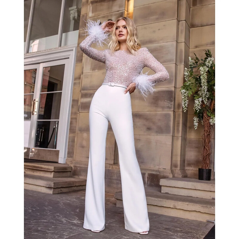 Ležerni kombinezon dugih rukava, moderan ženski kombinezon s perjem, europski i američki stil za sva godišnja doba