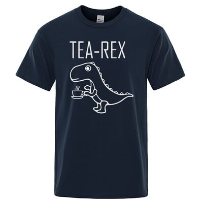 Мъжки, дамски тениски Tea Rex Funny Dinosaur Drink Coffee T Shirts Fashion Casual Tshirt High Quality Streetwear Tee Shirt