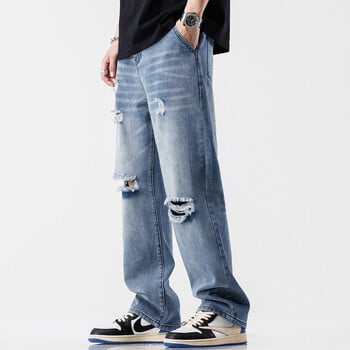 Μόδα Vintage Jeans Ανδρικά Streetwear Ripped Loose Hip Hop Hole Παντελόνια Casual ίσια ανδρικά ρούχα Φαρδιά τζιν παντελόνια