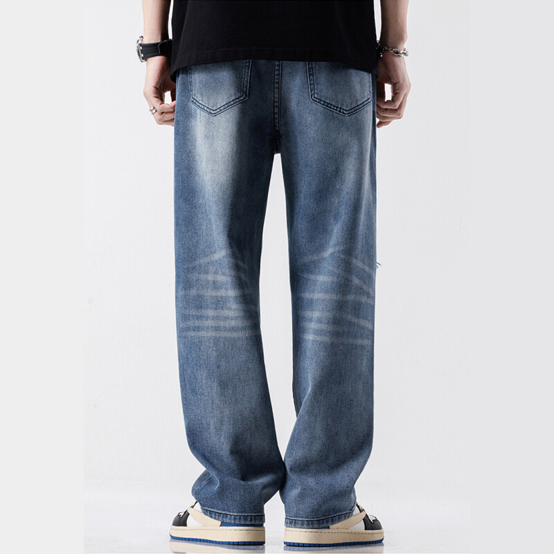 Modes vintage džinsi Vīriešu ielas apģērbs plēstas brīvas hiphopa bikses ikdienišķas taisnas vīriešu drēbes platas džinsa bikses
