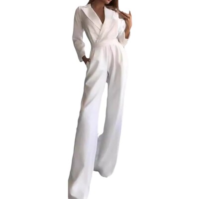 2025. aasta kevad/suvi püksid, ühevärvilised pikkade varrukatega disainiga Sense revääriga vöökoha keskosa temperamendiga pendeldajad naiste vabaaja kombinesoonid