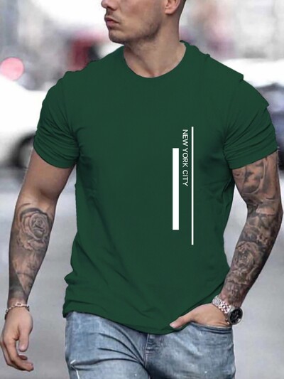 Мъжки летни свободни размери 100% памук NEW WORK CITY Print Ежедневна тениска с обло деколте и къс ръкав