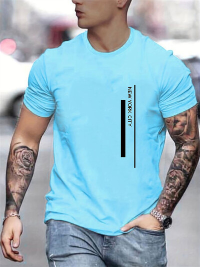 Мъжки летни свободни размери 100% памук NEW WORK CITY Print Ежедневна тениска с обло деколте и къс ръкав