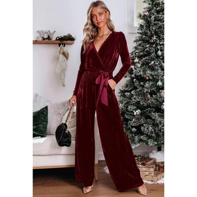 Modni, elegantni jednobojni kombinezon dugih rukava za 2024. iz Europe i Amerike, ženski kombinezoni ravnih nogavica