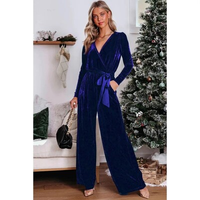 Modni, elegantni jednobojni kombinezon dugih rukava za 2024. iz Europe i Amerike, ženski kombinezoni ravnih nogavica