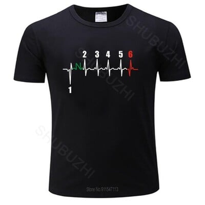 Motorcycle Heartbeat Gear tricou negru pentru bărbați Tricou de vară Biker Lover Tricou negru din bumbac pentru bărbați, livrare mai mare