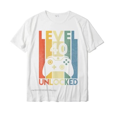 40. līmenis, atbloķēts smieklīgs videospēlētājs, 40. dzimšanas dienas dāvana — uzdrukāts vīriešiem, vairumtirdzniecība kokvilnas T krekli ballīte 80187