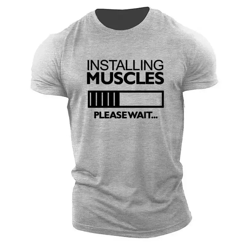 Мъжка тениска с мускулна азбука с английски елемент и къс ръкав Лятна ежедневна спортна фитнес памучна тениска с О-образно деколте Голям размер Мъжка тениска