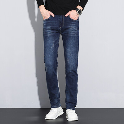 Muške traperice Marka rastezljivih plavih traperica za muškarce Denim hlače Uske ravne modne dizajnerske muške hlače s džepovima Odjeća