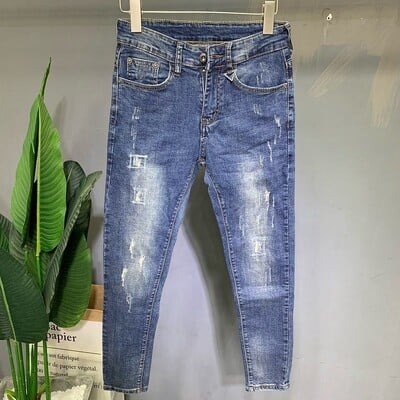 Blugi de denim pentru bărbați cu design învechit Blugi de designer stretch, slim fit, pentru bărbați la modă, blugi vintage cowboy boyfriend pentru bărbați