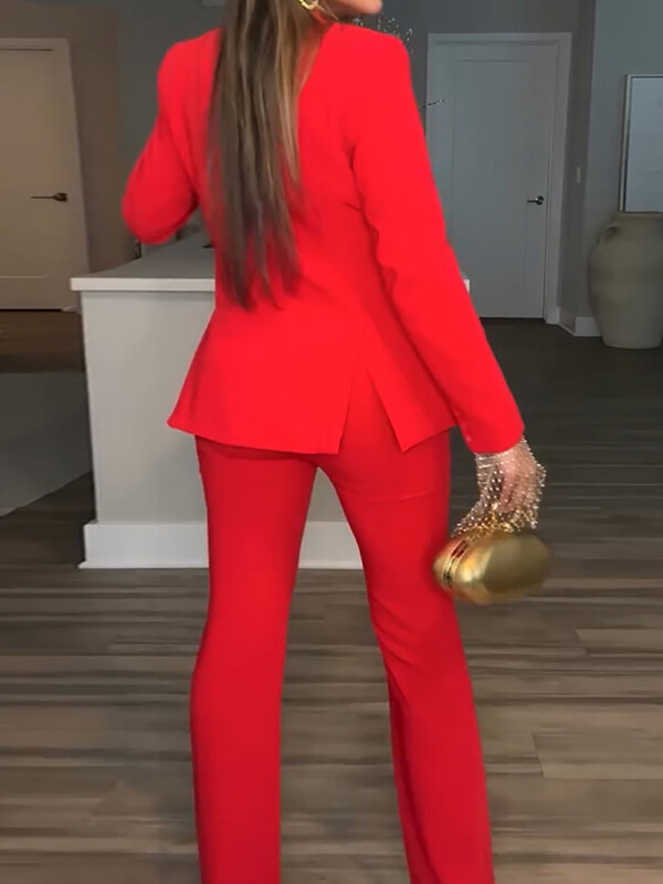 Pikkade varrukatega kontorimoodne naisterõivas 2 tk, naiste kevadsuvi V-kaelusega tugevad lapitehnikaga sobivad komplektid, elegantsed õhukesed naiste ülikonnad