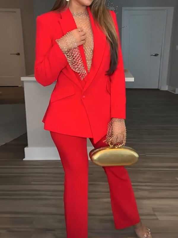 Pikkade varrukatega kontorimoodne naisterõivas 2 tk, naiste kevadsuvi V-kaelusega tugevad lapitehnikaga sobivad komplektid, elegantsed õhukesed naiste ülikonnad