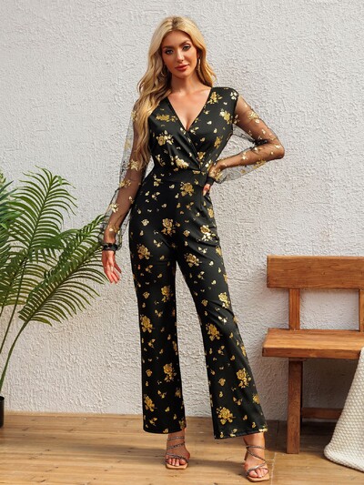 Нов дамски модерен темпераментен елегантен прилепнал сребърен гащеризон с горещо щамповане вечерна рокля дамско облекло