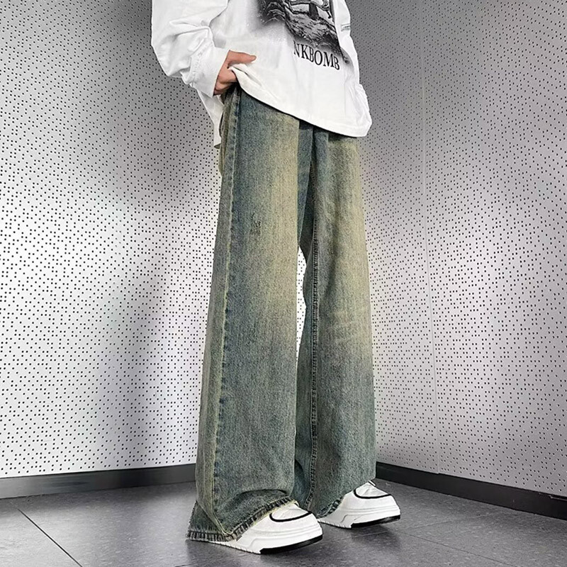 Muške vintage traperice visokog struka širokih nogavica Muške modne ravne ležerne traper hlače Opuštena ulična odjeća za mlade Plave traper hlače