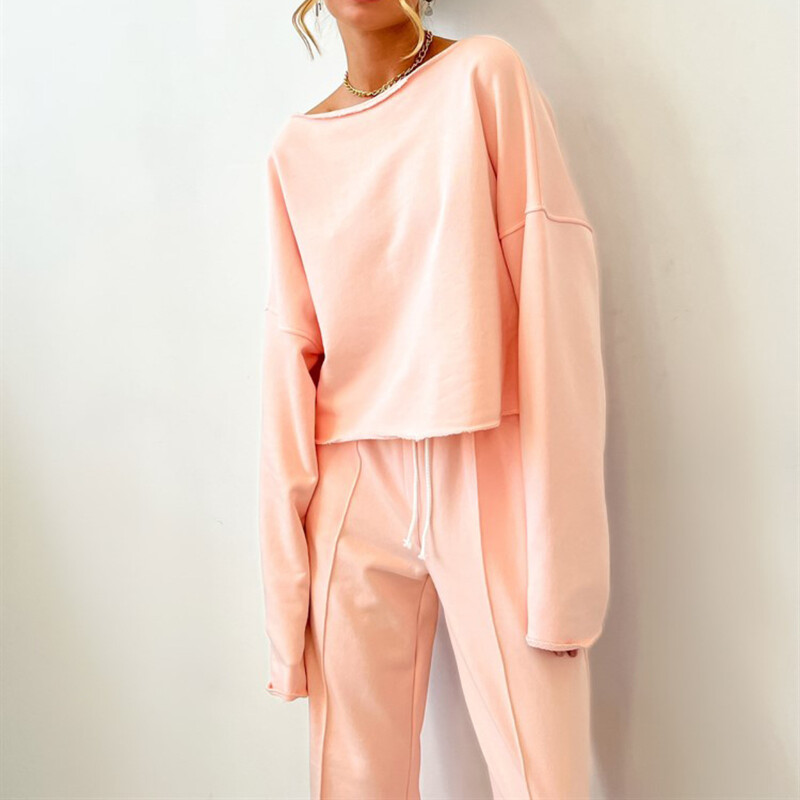 Ženska jesenska dvodijelna odjeća za 2024. Majice dugih rukava s O-izrezom Široke široke nogavice Lounge kompleti hlača Ravne hlače Odijelo Ropa Mujer