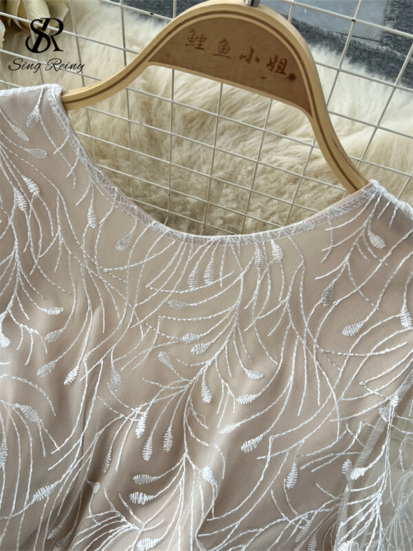 SINGREINY rudens seksīgi kombinezoni sievietēm Mode Birojs Temperaments O Kakls Garām Piedurknēm Mežģīnes Izšūtas Garās Rokas bez aizmugures