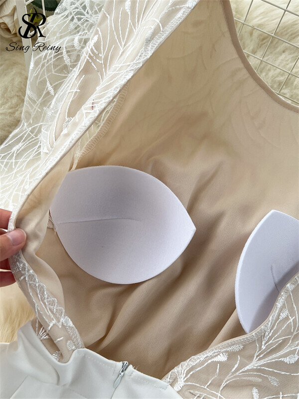 SINGREINY rudens seksīgi kombinezoni sievietēm Mode Birojs Temperaments O Kakls Garām Piedurknēm Mežģīnes Izšūtas Garās Rokas bez aizmugures