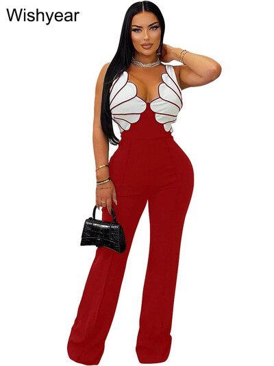 Jauni eleganti melni kombinezoni sieviešu spageti siksniņai bez piedurknēm, platas bikses, seksīgas ballītes naktsklubs One Pieces rompēs