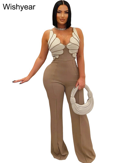 Jauni eleganti melni kombinezoni sieviešu spageti siksniņai bez piedurknēm, platas bikses, seksīgas ballītes naktsklubs One Pieces rompēs