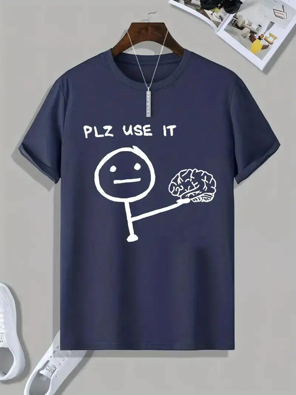 PLZ USE IT Brain Cartoon Prinditud Meeste Lõbus lühikeste varrukatega T-särk Graafiline puuvillane T-särk Suvine vabaaja pidžaama top