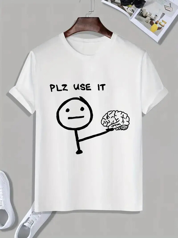PLZ USE IT Brain Cartoon Prinditud Meeste Lõbus lühikeste varrukatega T-särk Graafiline puuvillane T-särk Suvine vabaaja pidžaama top