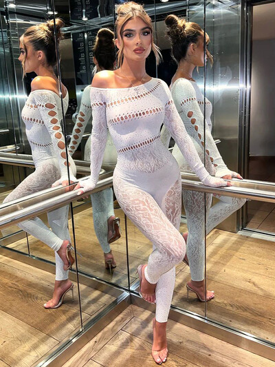 Sibybo õlavaba pikkade varrukatega kombinesoonid Naiste moekividega Kõrgelt venivad õõnsad Seksikad kombinesoonid Säravad peopüksid