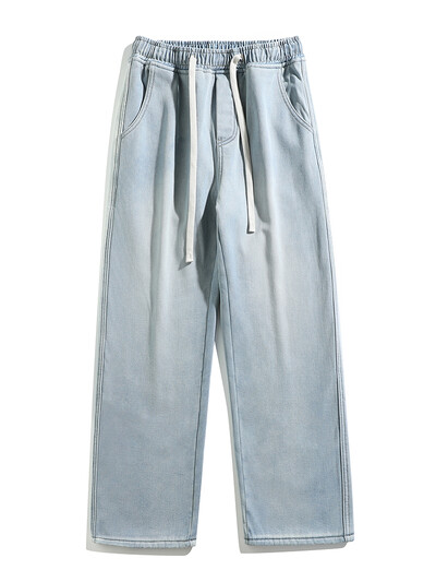 Zimske muške traperice Korejske modne flis podstave Debele tople ravne traper hlače Isprani pamuk Retro plave jeans hlače širokih nogavica