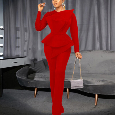 Luksuzni ženski kombinezoni i kombinezoni s okruglim izrezom, prozirnim rukavima s perlama i visokim strukom, elegantni ženski kombinezoni za rođendane