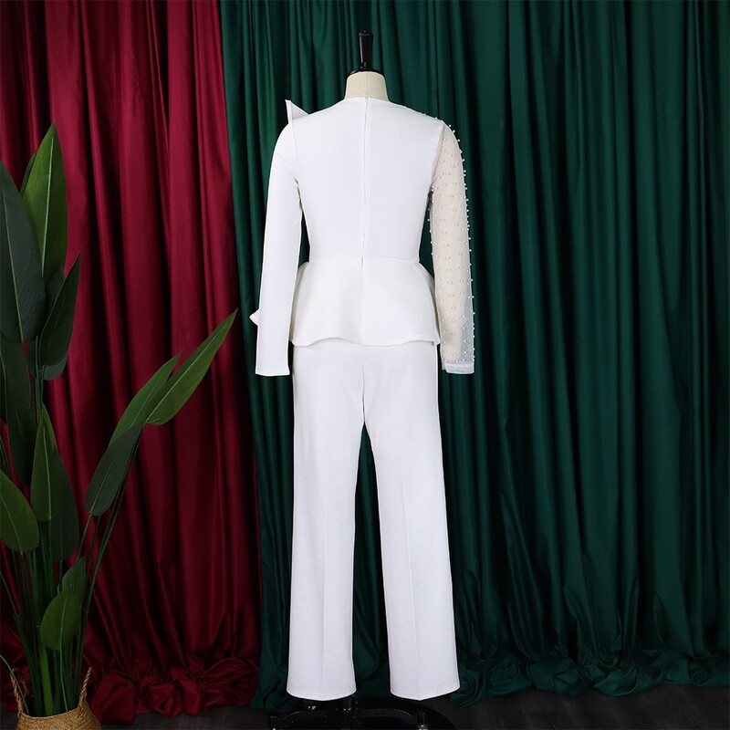 Luksuzni ženski kombinezoni i kombinezoni s okruglim izrezom, prozirnim rukavima s perlama i visokim strukom, elegantni ženski kombinezoni za rođendane