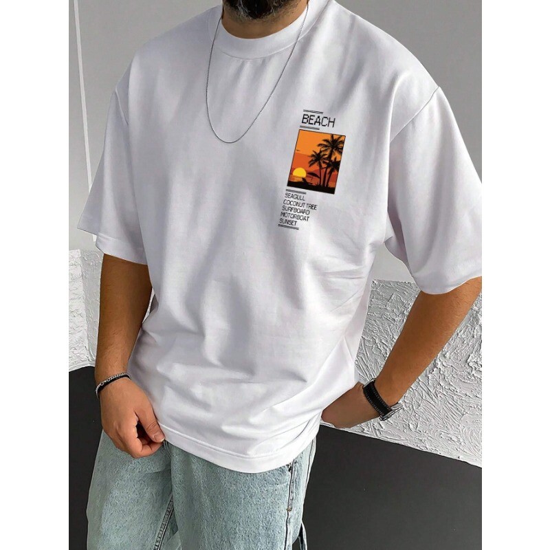 2024. gada vasaras vīriešu apdrukāta raksta kokvilnas T-krekls Modes Jauns brīvs Y2K Pāris Jautri T-krekls ar apdruku Ikdienas Ikdienas Liels T-krekls