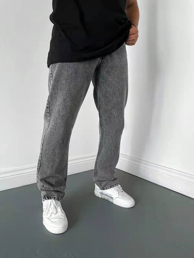 Jauna zīmola vīriešu džinsi korejiešu versija Studentu ikdienas bikses High Street Straight, brīvi plati džinsi melni pelēki zili baggy džinsi