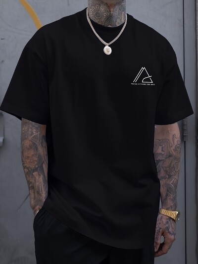 Creative Geometric Graphic Print T-krekls vīriešiem ar īsām piedurknēm, vasaras brīvdabas ikdienišķs krekls ar apkakli