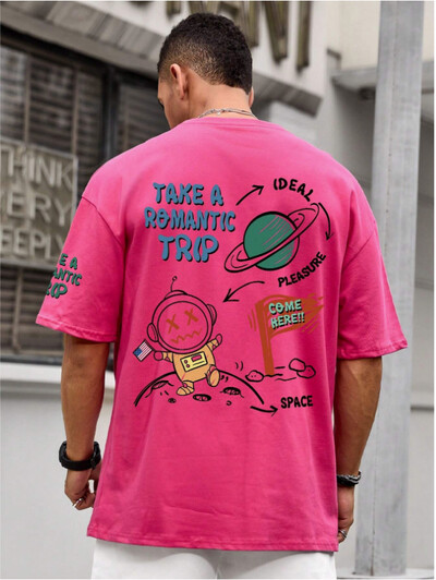 24 Uus meeste Astronaut Planet 3D Prinditud lühikeste varrukatega T-särk Meeste High Street T-särk Kvaliteetne mugav lühike topp